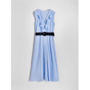 Reserved - LADIES` DRESS & BELT - albastru-pal
