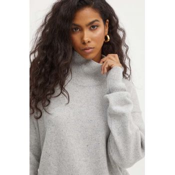 BOSS pulover de lana femei, culoarea gri, cu turtleneck, 50521898