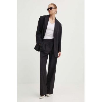 HUGO pantaloni din lana culoarea negru, drept, high waist, 50517955