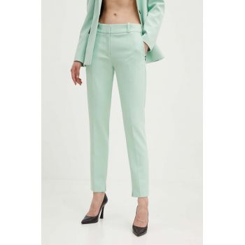 HUGO pantaloni femei, culoarea verde, fason tigareta, high waist, 50501948