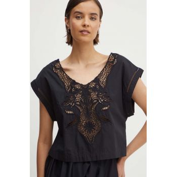 Sisley bluza din bumbac femei, culoarea negru, cu imprimeu