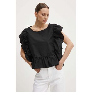 Sisley bluza din bumbac femei, culoarea negru, neted