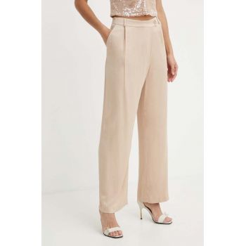 Sisley pantaloni femei, culoarea bej, lat, high waist, 4Q6ZLF05V