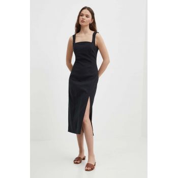 Sisley rochie din in culoarea negru, midi, drept