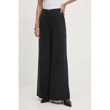 Theory pantaloni femei, culoarea negru, lat, high waist
