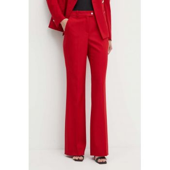 BOSS pantaloni de lana culoarea rosu, lat, high waist, 50521150