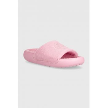 Crocs papuci Classic Towel Slide femei, culoarea roz, 209962