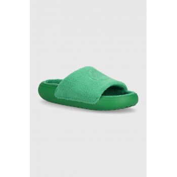Crocs papuci Classic Towel Slide femei, culoarea verde, 209962