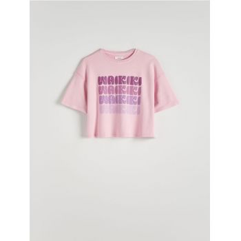 Reserved - Tricou boxy cu imprimeu - roz-pastel