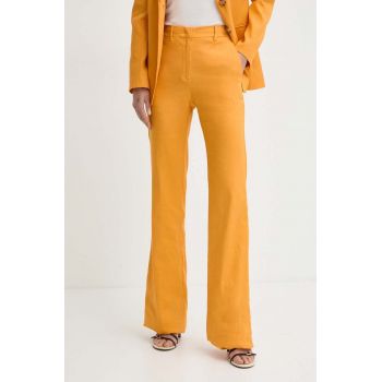 Marella pantaloni din in culoarea portocaliu, evazati, high waist, 2413131132200