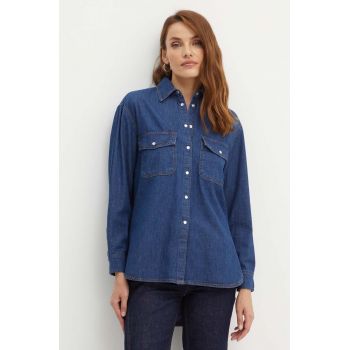 MAX&Co. camasa jeans femei, culoarea albastru marin, cu guler clasic, relaxed, 2416111042200