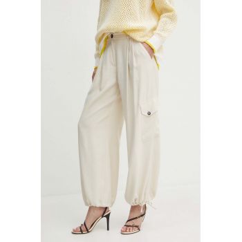 MAX&Co. pantaloni femei, culoarea bej, fason cargo, high waist, 2416131072200
