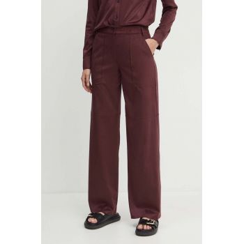 MAX&Co. pantaloni femei, culoarea bordo, drept, high waist, 2416781012200