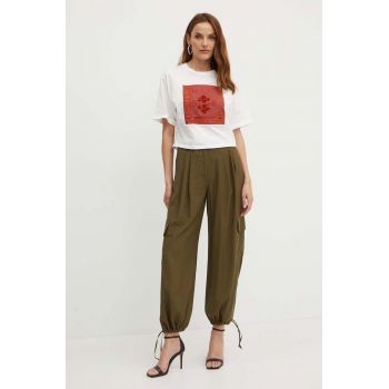 MAX&Co. pantaloni femei, culoarea verde, fason cargo, high waist, 2416131072200