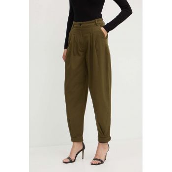 MAX&Co. pantaloni x FATMA MOSTAFA femei, culoarea verde, drept, high waist, 2418131022200