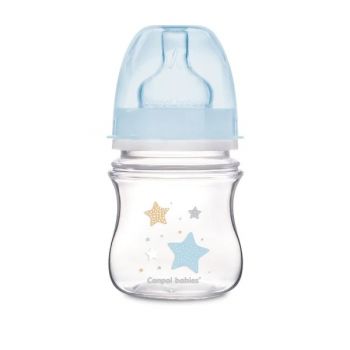 Biberon anticolici Canpol babies cu gat larg 120ml EasyStart-Newborn stelute albastre 35216