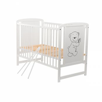 Patut din lemn Timmi Babyneeds 120x60 cm Alb + Saltea 10 cm