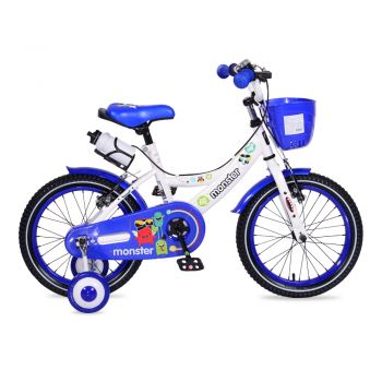 Bicicleta pentru baieti cu roti ajutatoare Little Monster Blue 20 inch la reducere