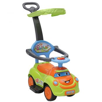 Masinuta copii fara pedale Moni Smile Green 2 in 1 cu maner de impins pentru parinti, suport pentru picioare, bara de protectie,volan cu lumini si melodii pana la 20 kg