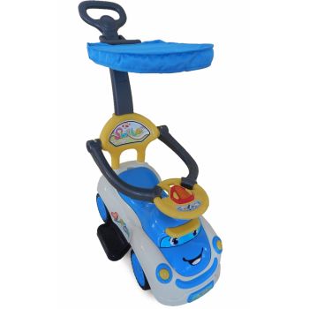 Masinuta copii fara pedale Moni Smile White 2 in 1 cu maner de impins pentru parinti, suport pentru picioare, bara de protectie,volan cu lumini si melodii pana la 20 kg