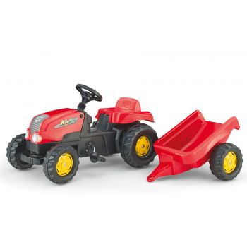 Tractor cu pedale Rolly Kid X rosu cu remorca