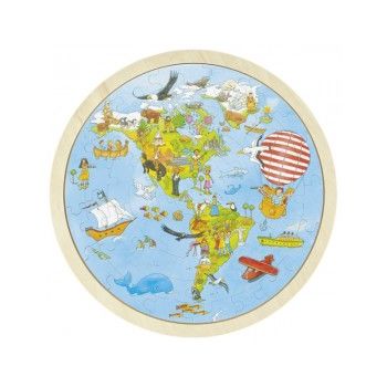 Puzzle circular din lemn Calatorie prin lume de firma original