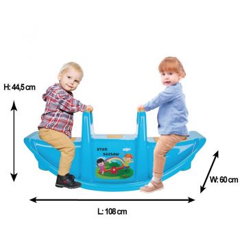 Balansoar pentru copii Pilsan Star Seesaw Red cu manere de sustinere,plastic solid,rezistent la UV,utilizare interiorexterior,baza cu siguranta antirasturnare