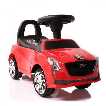 Masinuta copii fara pedale Ride-On Moni Leopard Red cu functii muzicale, spatiu depozitare jucarii, greutate maxima admisa 25 kg