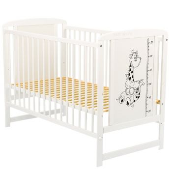 Patut din lemn Timmi BabyNeeds Girafa 120x60 cm Alb + Saltea 10 cm