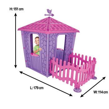 Casuta pentru copii Stone House PinkPurple cu gardulet ieftina