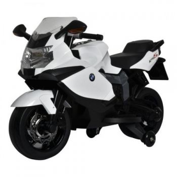 Motocicleta electrica BMW K130S cu sunete si lumini pentru copii alba ieftina