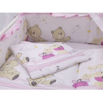 Lenjerie patut cu 4 piese 120x60cm Teddy Play Pink M1