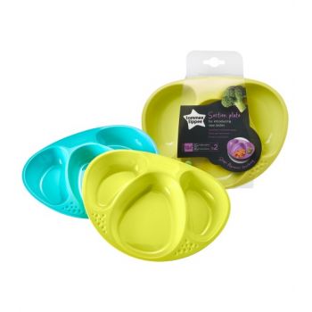Set farfurii compartimentate Explora Tommee Tippee 2 buc Turquoise Galben