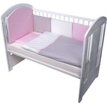 Set de pat pentru bebelusi Chevron Grey Pink 10 piese de firma originala