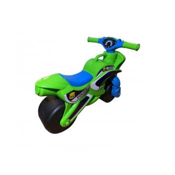 Motocicleta copii fara pedale Police Music 013952 Verde Albastru, prevazuta cu butoane pentru efecte sonore, ghidon inalt, Inaltimea scaunului 29 cm