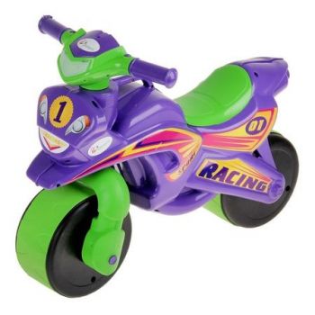 Motocicleta pentru copii fara pedale Racing 01396 Mov Verde prevazuta cu butoane pentru efecte sonore, ghidon inalt, Inaltimea scaunului 29 cm