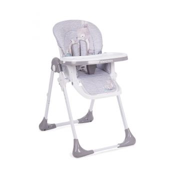 Scaun de masa pentru copii Sweet Nature Grey Deer cu inaltime reglabila, pliabil, spatar reglabil, roti ,husa impermeabila detasabila, suport picioare reglabil, tavita dubla,centuri de siguranta,sistem siguranta antialunecare