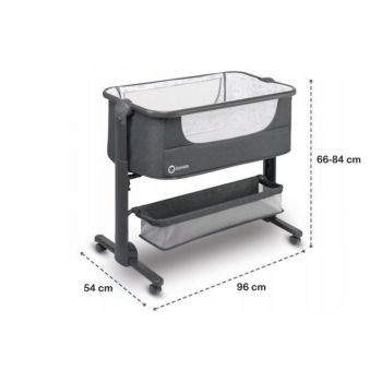 Patut co-sleeper Timon pliabil 3 in 1 reglabil din aluminiu 90x50 cm gri Lionelo