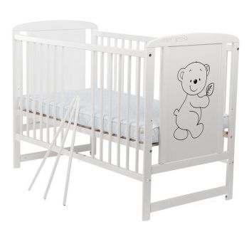 Patut din lemn Timmi BabyNeeds 120x60 cm Alb + Saltea 12 cm