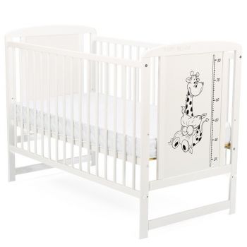 Patut din lemn Timmi BabyNeeds Girafa 120x60 cm Alb + Saltea 12 cm