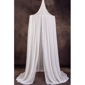 Baldachin de tavan din voal diametru 75 cm Alb cu stele somon Baldachin de tavan din voal diametru 75 cm Alb cu stele somon