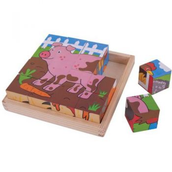 Puzzle Cubic BigJigs Toys Animalute de la Ferma