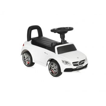 Masinuta copii fara pedale Mercedes Coupe White cu muzica si sunete, spatiu pentru depozitarea jucariilor, spatar inalt,  protectie impotriva rasturnarii, inaltime de la sol la sezut 24 cm