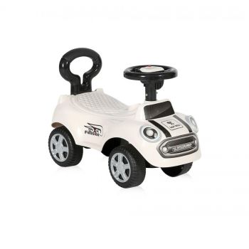 Masinuta copii fara pedale Lorelli Mini White, spatar cu functie de impingere, protectie impotriva rasturnarii, functii muzicale, lumini, inaltime de la sol la sezut 20 cm