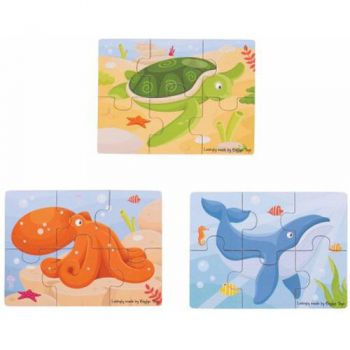 Set 3 Puzzle din Lemn BigJigs Toys - Lumea Acvatica