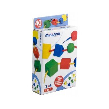Miniland - Joc cu 40 forme geometrice pentru sortat si insirat ieftin