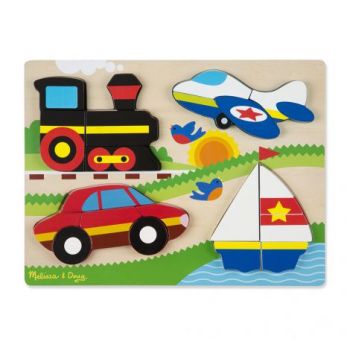 Puzzle din lemn cu piese mari Vehicule - Melissa & Doug la reducere