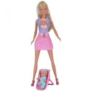 Papusa Steffi Love 29 cm Babysitter Simba cu 2 Bebelusi si Accesorii