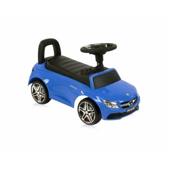 Masinuta copii fara pedale Mercedes Coupe Blue cu muzica si sunete, spatiu pentru depozitarea jucariilor, spatar inalt,  protectie impotriva rasturnarii, inaltime de la sol la sezut 24 cm