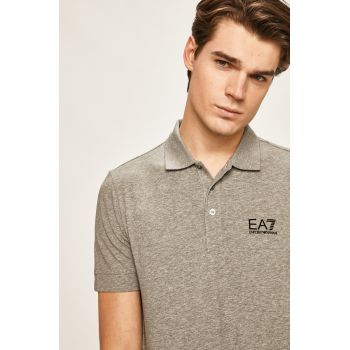 EA7 Emporio Armani Tricou Polo bărbați, culoarea gri, material neted